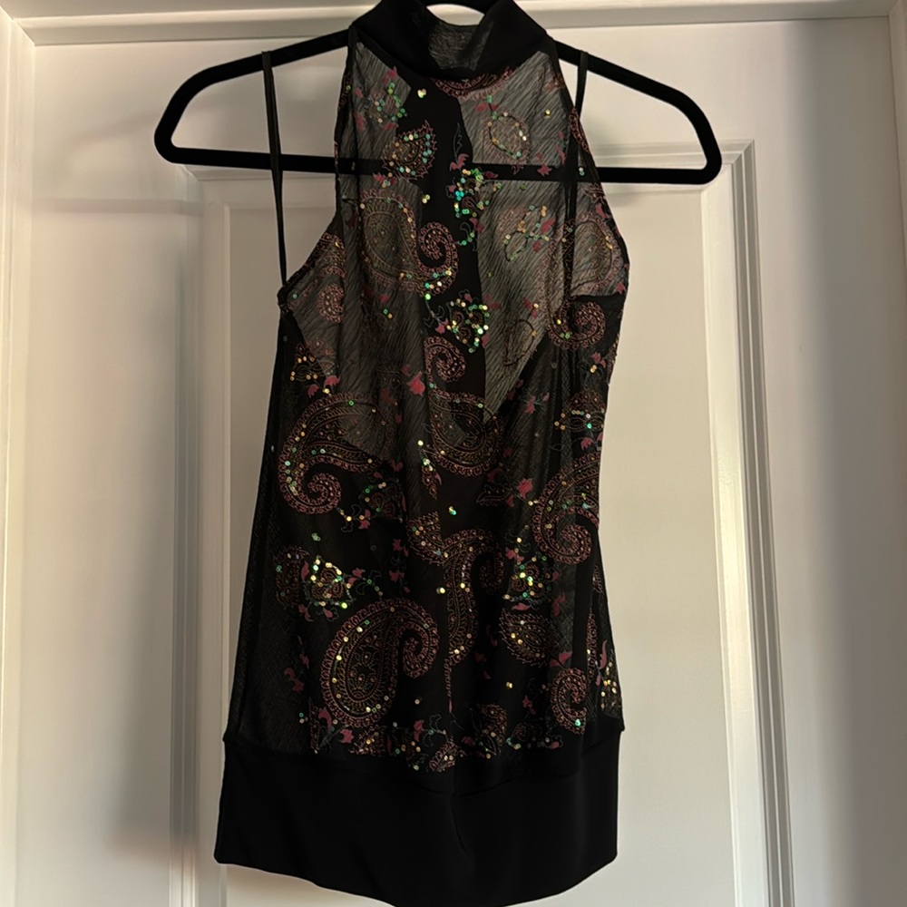Black sheer halter top